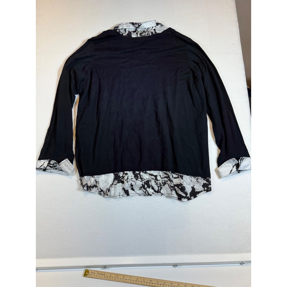 Avenue Women's Plus Size Black Knit Layered Look Long Sleeve Top - Picture 2 of 3